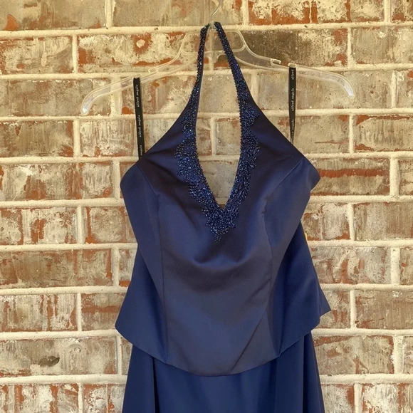 Alfred Angelo Navy Halter Beadwork Maid of Honor Prom Dress - Picture 3 of 15